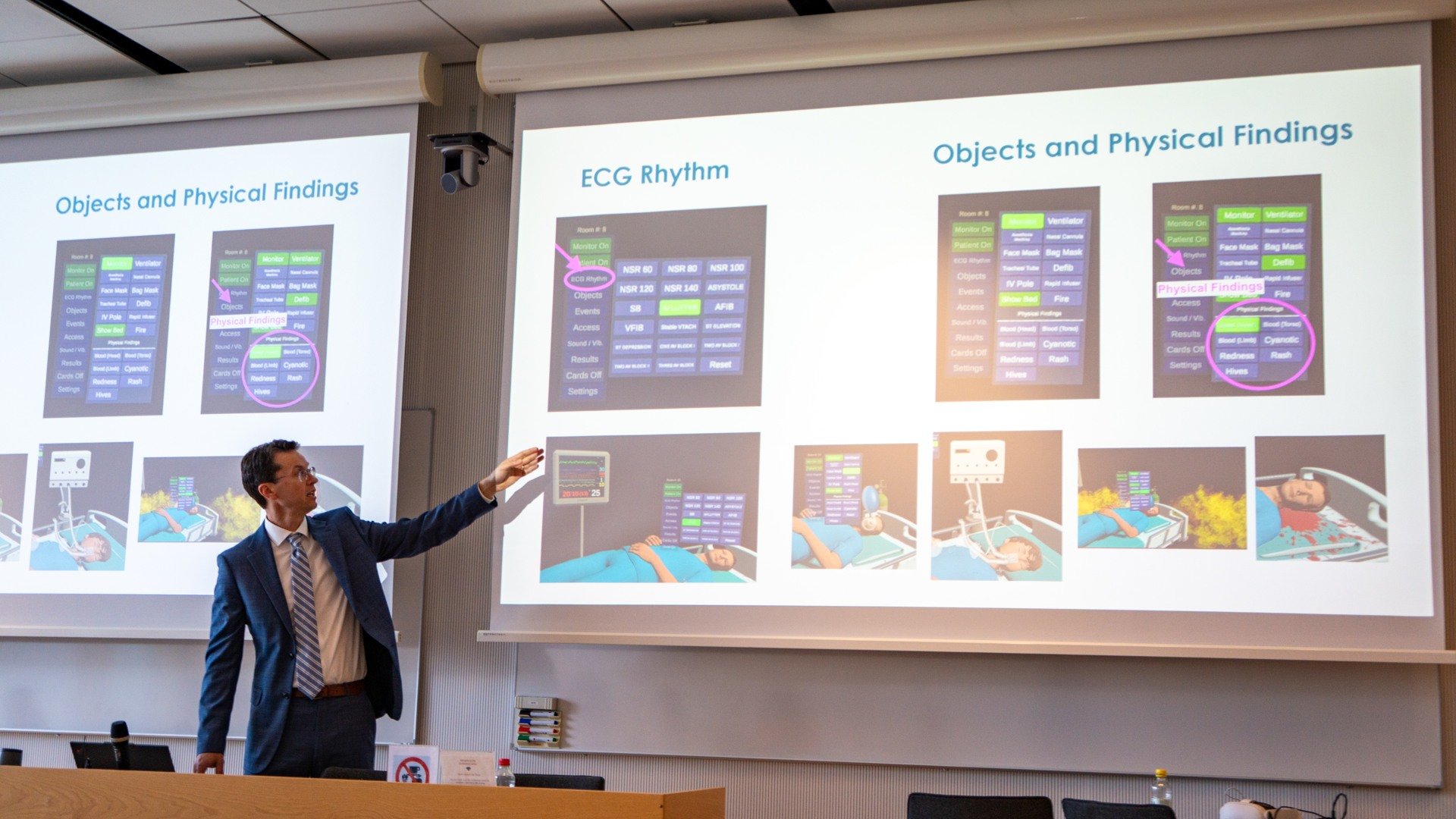 A man standing in front of a projector screen giving a presentation.